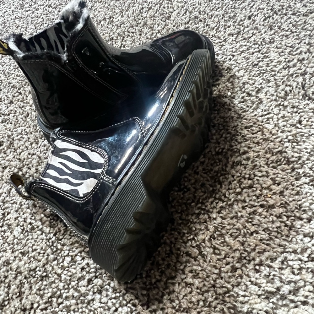Dr. Martens Black Patent Chelsea Boots with Zebra Print Panels